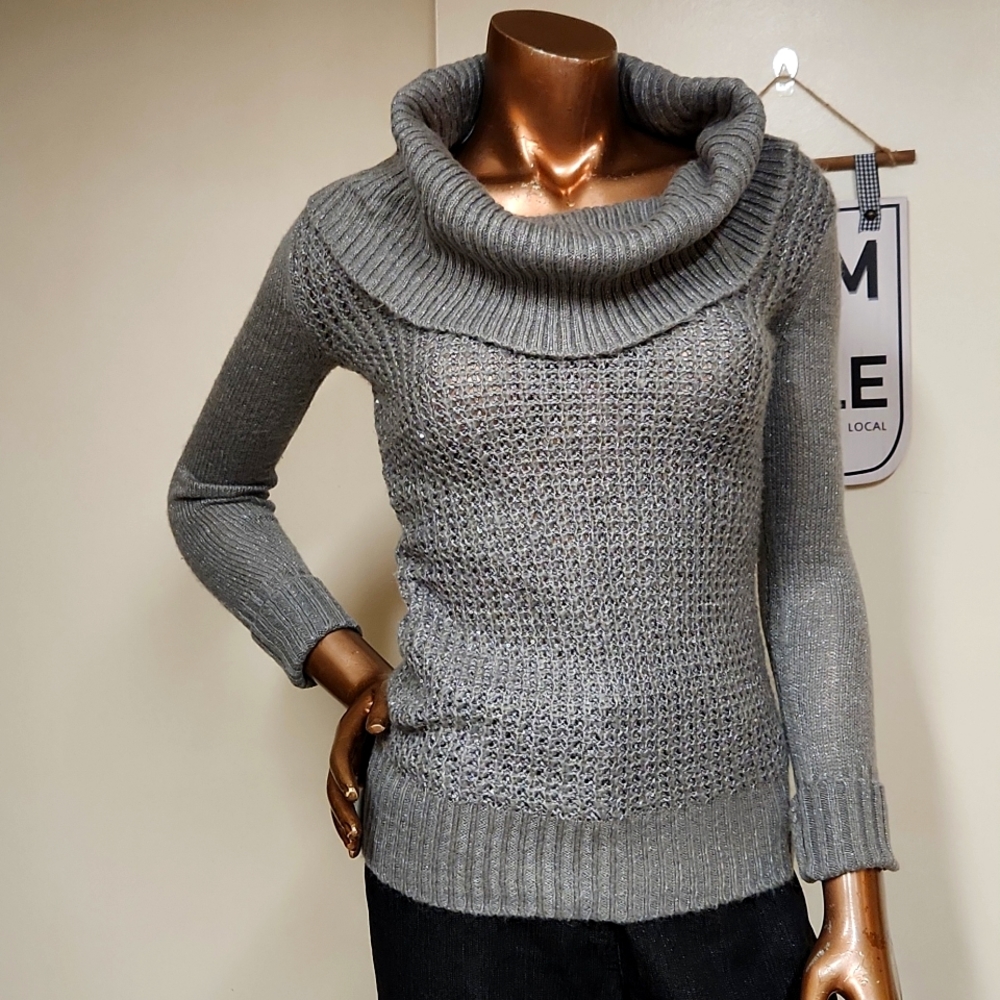 Candie's Silver Glitter Gray Cowl Neck Sweater Size XS